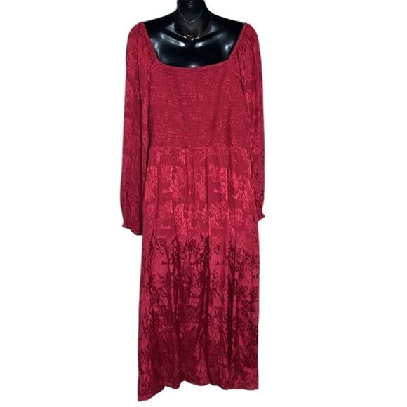 Maurice’s women’s xxl red floral jacquard midi dress smock balloon sleeve - Picture 7 of 9